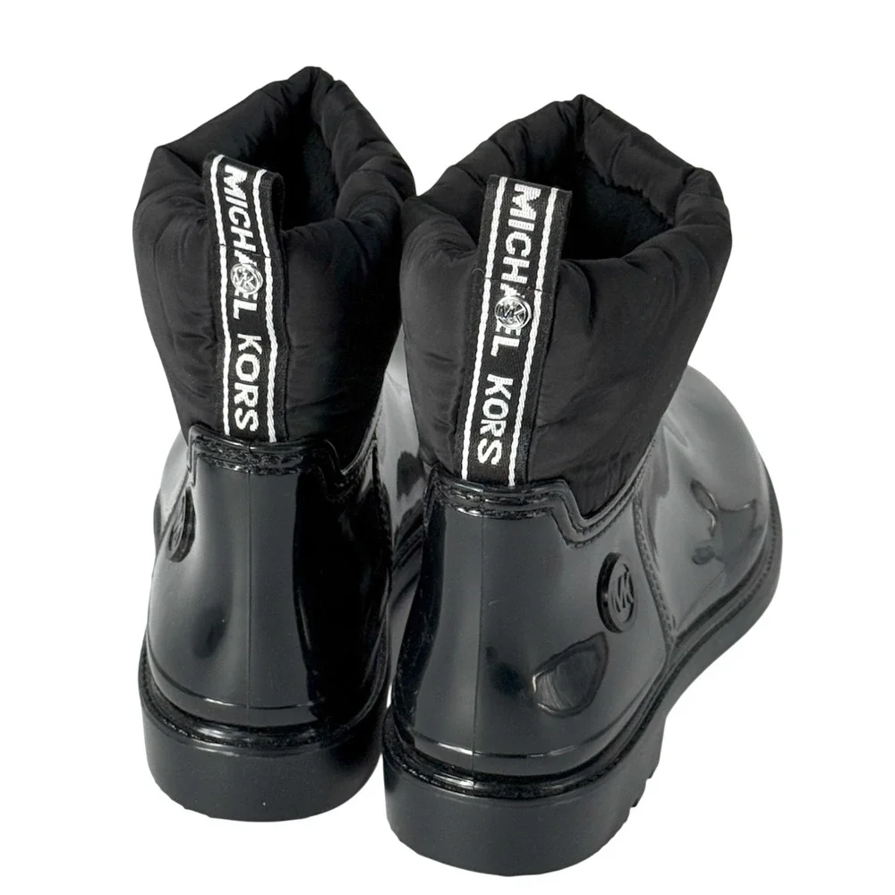 NEW MICHAEL KORS BLACK BLAKELY LOGO TAPE PVC NYLON RAIN ANKLE BOOTIE BOOTS SZ 10